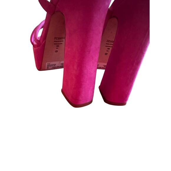 Schutz - Picca Pink Suede Chunky High Heel Platform Sandals - Picture 8 of 11